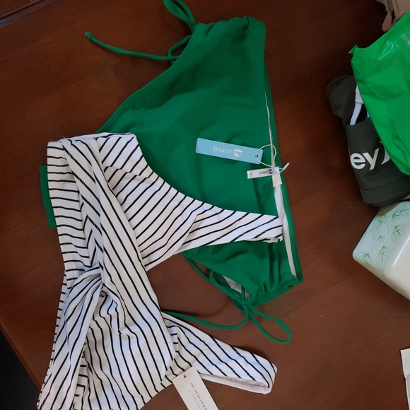 Cupshe Stripe Bikini With Green Cinched Bottom - Picture 4 of 9